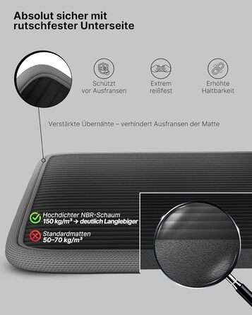 Фітнес-мат Neolymp Extra товстий (80 см, сірий) з ременем для перенесення та E-book - килимок для йоги, гімнастики, пілатесу для дому та спорту