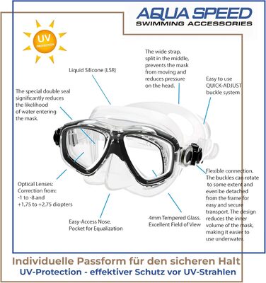 Плавальна маска Aqua Speed VISION/07 з коригуючими та звичайними лінзами для дайвінгу