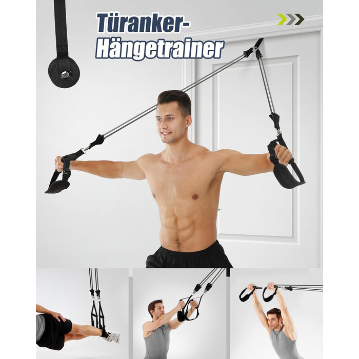 Набір еластичних стрічок для фітнесу AlongsSong (6 шт.) з пілатес-палицею, ручками та фіксаторами для дверей. Опір 20-180/240 lbs. Ідеально для силових тренувань вдома.