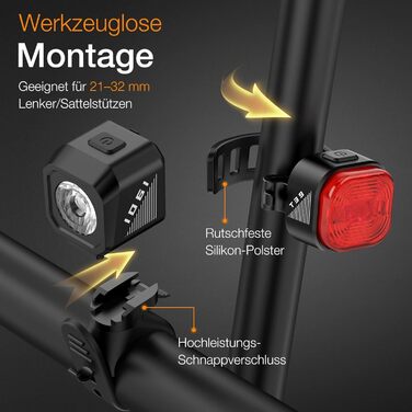 Набір велоліхтарів Tavaler USB, StVZO, IPX5, LED: передній та задній ліхтарі