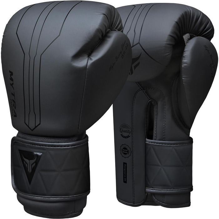 Боксерські рукавички Mytra Fusion 16oz чорні з бинтами, для MMA, Муай Тай, кікбоксингу, чоловічі та жіночі, тренувальні