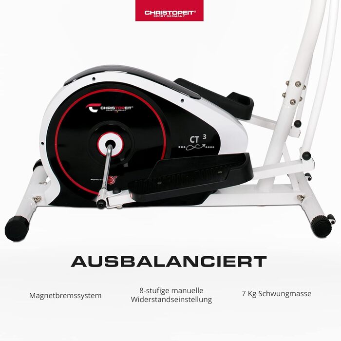 Еліптичний тренажер Christopeit Crosstrainer CT 3 для дому - тихий, з 8 рівнями опору, датчиками пульсу та LCD-дисплеєм