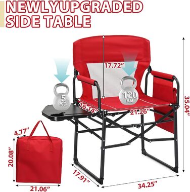 Кемпінговий стілець LEADZM складний з бічним столиком та відділенням для зберігання, вентильована спинка, 10 кг вантажопідйомність, 600D Oxford тканину, металевий каркас, 6x60x9 см, легкий та компактний для відпочинку на природі, риболовлі, фестивалів (2 
