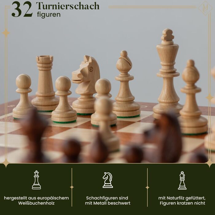 Шаховий набір Tournament NO. 7 | Master Of Chess | Розкішний шаховий стіл 50 см | Махагоні та Сикомор, високоякісне дерев'яне шахове дерево Staunton для всіх NO.7 Махагоні & Береза 50 см