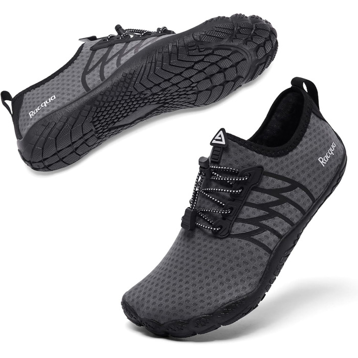 Водні черевики Raqua для жінок та чоловіків: дихаючі, швидковисихаючі, для басейну, пляжу та аквафітнесу (46 EU, Wz119 Grey)
