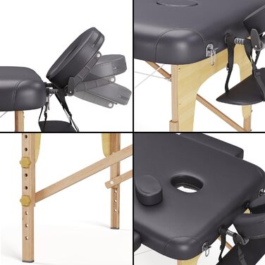 Складаний масажний стіл Beltom 3 зони 180x56 см, чорний, легкий, з аксесуарами, для масажу і косметології