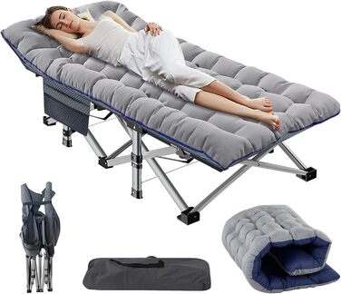 Розкладне ліжко ZIKEBTUY для кемпінгу та відпочинку: міцне, з матрацом, 190x71x36 см (сірий)