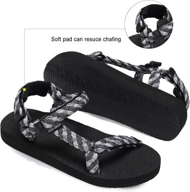 Спортивні сандалі OUSIMEN для жінок: піші прогулянки, йога, повсякденні, легкі, з підтримкою склепіння стопи, сірі (39 EU)