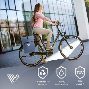 Велосумка MIVELO 3в1 для багажника, рюкзак, сумка через плече, водонепроникна, без ПВХ, з чохлом для ноутбука, джинсова синя