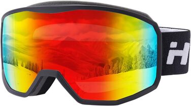 Скі-маска Hioutdoor для сноуборду та гірськолижного спорту: захист 100% від UV, антитуманне покриття, сумісна з шоломом, подвійна лінза, вітрозахист, комфортна підкладка, чорне обрамлення, червона лінза (VLT 15%)