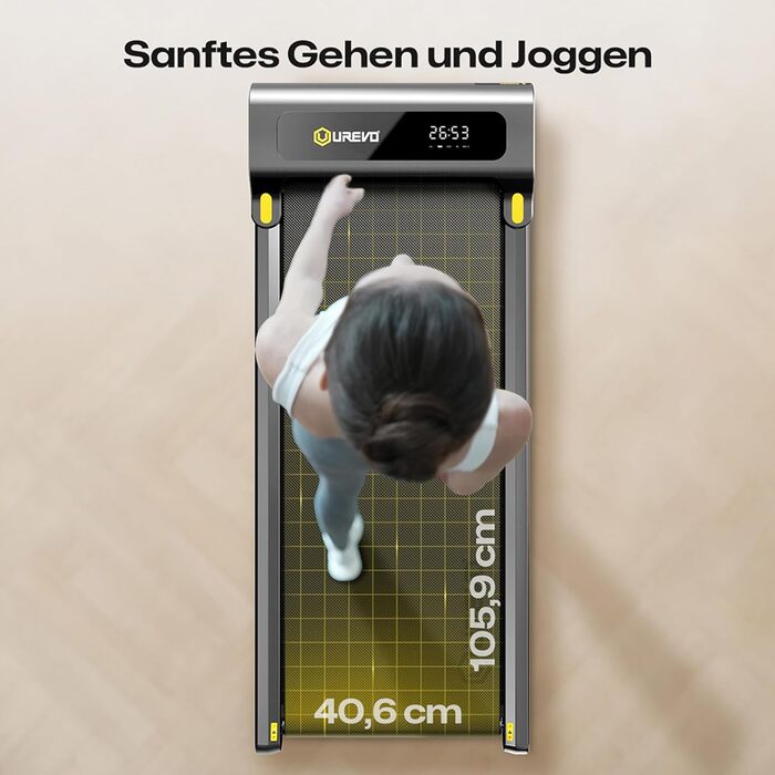 UREVO Smart Walking Pad - компактний тихий біговий тренажер з амортизацією, додаток для фітнесу, для дому/офісу, 2.5 PS (Чорний)