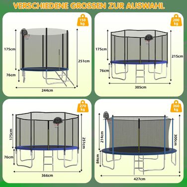 Батут Redkid Outdoor 305/366 см з сіткою, драбиною та баскетбольним кільцем, до 165 кг