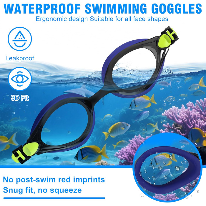 Маска для плавання Schwibrille Unisex (доросла), антизапітніюча, водонепроникна, UV-захист, широкий огляд, для чоловіків/жінок (M, BLYL)