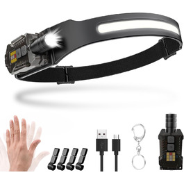 LED налобний ліхтар з регулюванням фокусу, 2000 люменів, 230° кут огляду, 9 режимів, UV лампа, з датчиком руху, для кемпінгу, бігу, риболовлі, 2 шт.