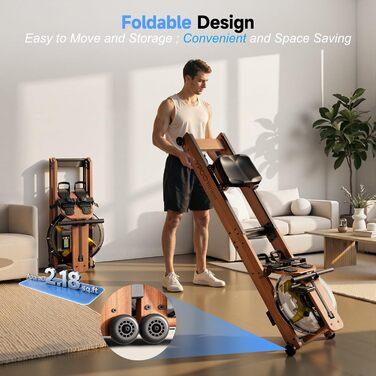 Магнітний тренажер для греблі YPOO для дому: 16 рівнів навантаження, складаний, з LCD-дисплеєм та подвійними напрямними, витримує до 158 кг