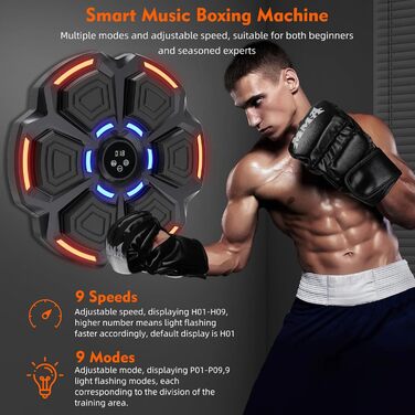 Музичний бокс-машина Snawowo для дорослих з LED підсвічуванням, Bluetooth, 9 режимами швидкості, режимом підрахунку та боксерськими рукавичками