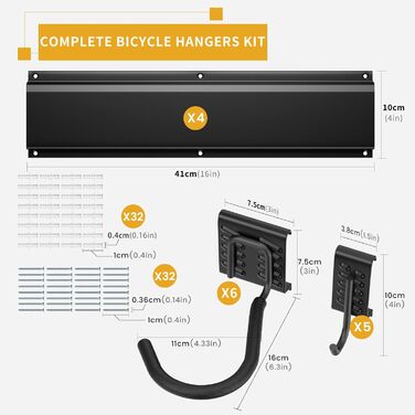 Настінна тримач для велосипедів Housolution 32 дюйми на 4 велосипеда + 3 шоломи, до 300 фунтів, міцна сталь, для гаража, чорний