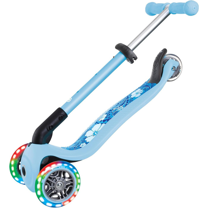 Самокат трьохколісний GLOBBER Junior Fantasy Lights, 120/80 мм, ABEC 5, складаний, LED-колеса, блакитний