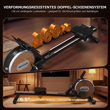 DMASUN Ручний тренажер для дому з магнітним опором, подвійними направляючими, підключенням до APP, 16 рівнів опору, LCD-дисплеєм, для кардіотренувань, до 160 кг, 32-рівнева електрична настройка (мережевий адаптер), дизайн під дерево