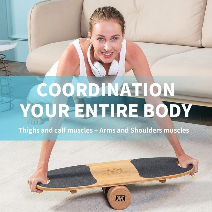 XCMAN Балансборд з бамбука з регульованими стопорами. 3 варіанти відстані. Для серфінгу, лиж, сноуборду, скейтбордингу