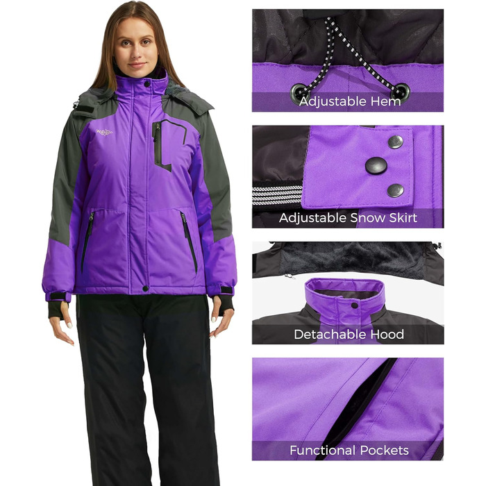 Куртка Wantdo Daen Berg для хайкінгу та туризму Outdoor, вітрозахисна, водонепроникна, з капюшоном, утеплена, XXL, фіолетовий