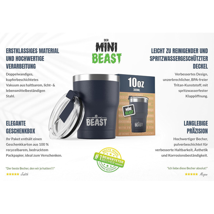 Термочашка Beast 1050 мл (40 oz), темно-синя, багаторазова, з 2 трубочками та щіткою, подвійні стінки, нержавіюча сталь, для кави та айс-кави