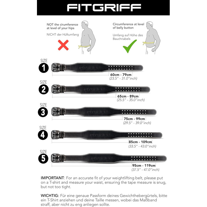 Fitgriff® Класичний пояс для важкої атлетики - 100% шкіра - для жінок та чоловіків - пояс для бодібілдингу, силових тренувань, важкої атлетики - Чорний (4 дюйми)