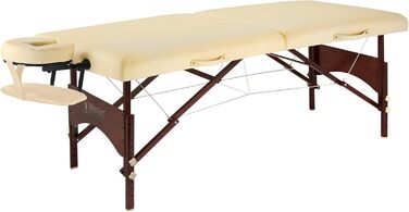 Складаний масажний стіл Master Massage Argo 71 см, переносний, бежевий, ніжки з горіхового дерева, з чохлом для перенесення