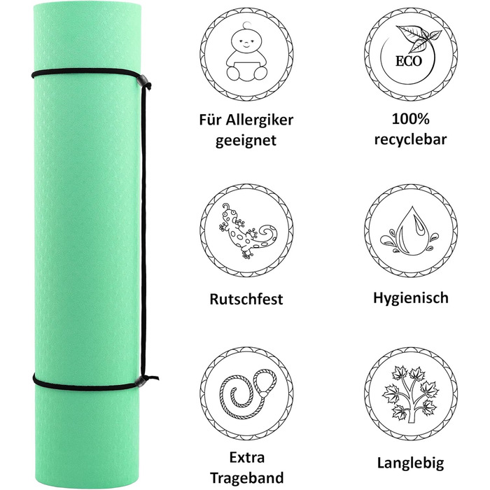 Йога мат Perfect-Fit 190 x 60 x 0,6 см [GeckoGrip & Sensi-Plus TPE] - Нековзна спортивна мат для йоги з ремінком | Безпечна та екологічна