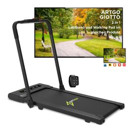 Електричний біговий тренажер ArtGo GIOTTO 2-в-1 з App KINOMAP/ZWIFT/BITGYM, Bluetooth, 6 програм, 1.5 PS (3 HP пік), легкий, компактний, білий/чорний