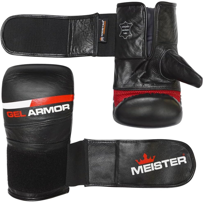 Боксерські рукавички Meister Gel Armor із натуральної шкіри з гелевим захистом та підтримкою зап'ястя, 16oz, чорні, розмір L/XL