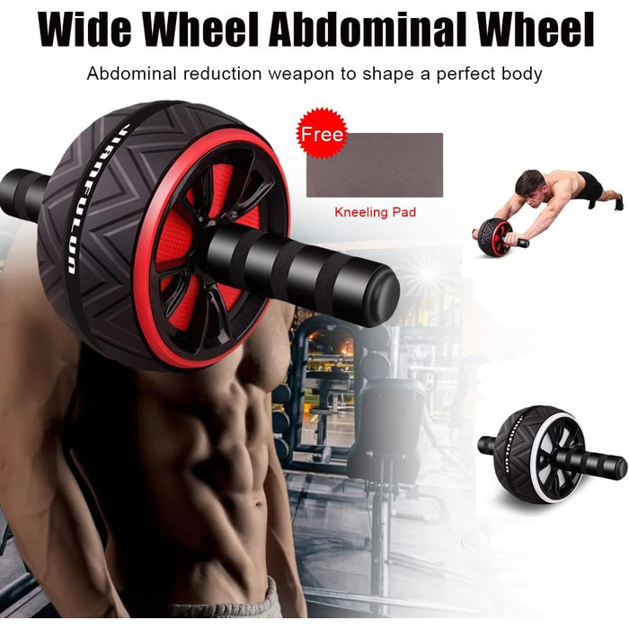 Ролер для пресу з подвійними колесами, комплект з килимком для колін. Тренажер для пресу, допомога у схудненні, фітнес, тренування, білий