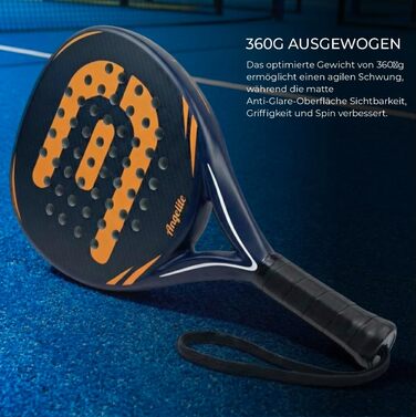 Ракетка для падел Angelite з гарантією 2 роки, 360г, карбон, скловолокно, піна Eva FlexCore - максимальний контроль