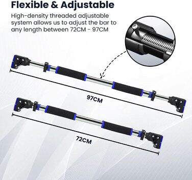 Климмер для турніків ROMIX на двері, регульований 72-97 см, максимальне навантаження 200 кг, з інструкцією для тренувань