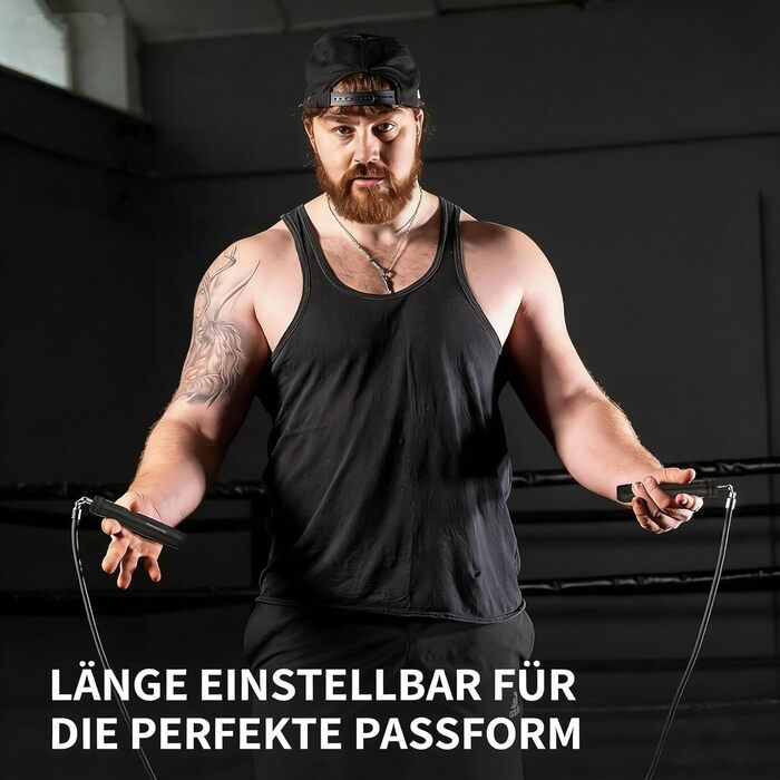 Скакалка з утяжеленням Hererope, 11 мм сталевий трос, металеві ручки, регульована довжина, для тренувань та фітнесу, чорний