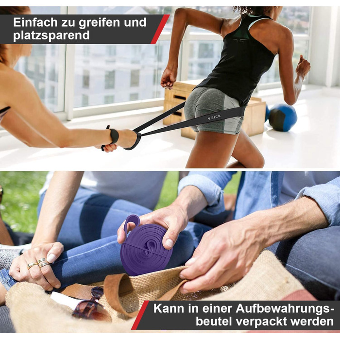 Фітнес гумки VEICK: набір еластичних стрічок для фітнесу, калістеніки та пілатесу (з антиковзним ремінцем)