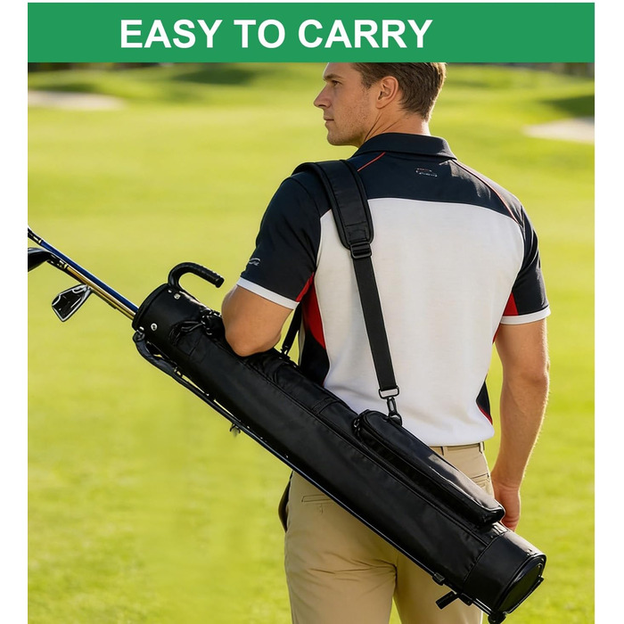Сумка для гольфу на штативі, чорна. З регульованими ременями, двома кишенями. Легка, для чоловіків та жінок, для тренувань, коротких полів та курсів.