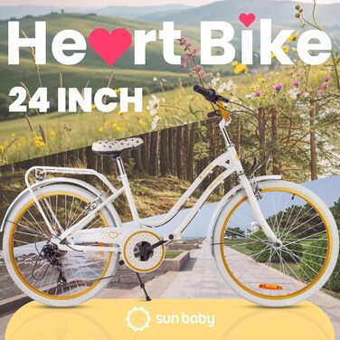 Дівчача дитяча велосипед Sun Baby 20 дюймів, серце, 6 швидкостей Shimano, для дівчаток 6-10 років, білий/золотий