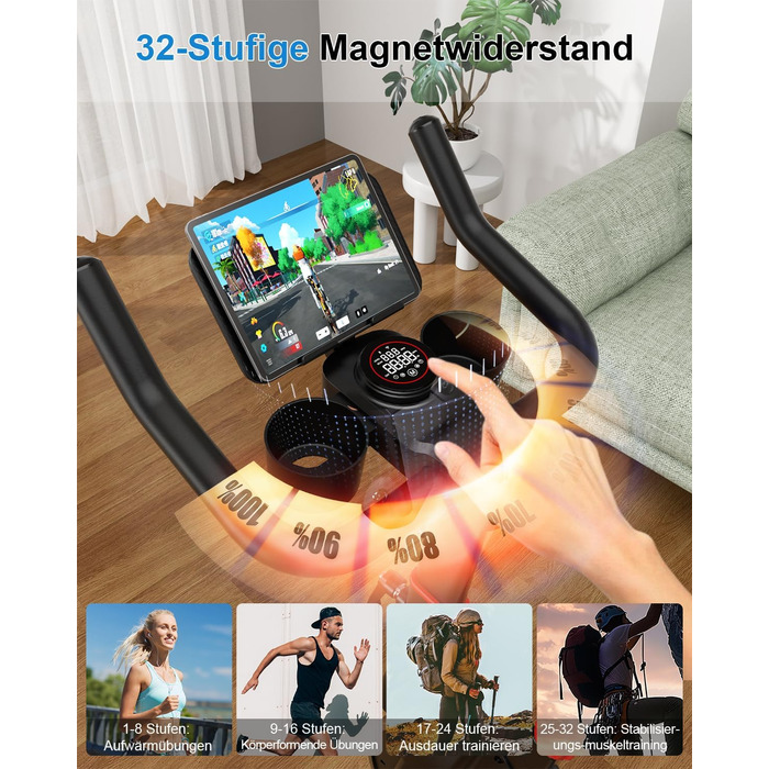 Магнітний велотренажер Lacuffy з AI-коучем та додатком, регульований опір, LCD-дисплей, до 136 кг, безшумний домашній ергометр