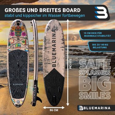 Надувна SUP-дошка Bluemarina Ariki Tiki 325x86x15 см, 5 років гарантії, комплект для сапбордингу, вантажопідйомність до 140 кг