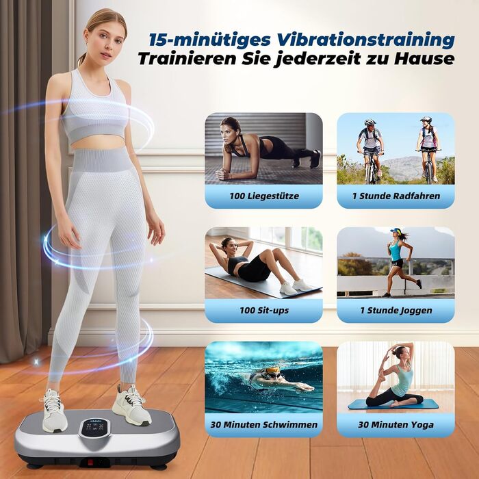 Вібраційна платформа 4D для дому з пультом, стрічками опору, підігрівом та Bluetooth, 150 кг, 120 рівнів