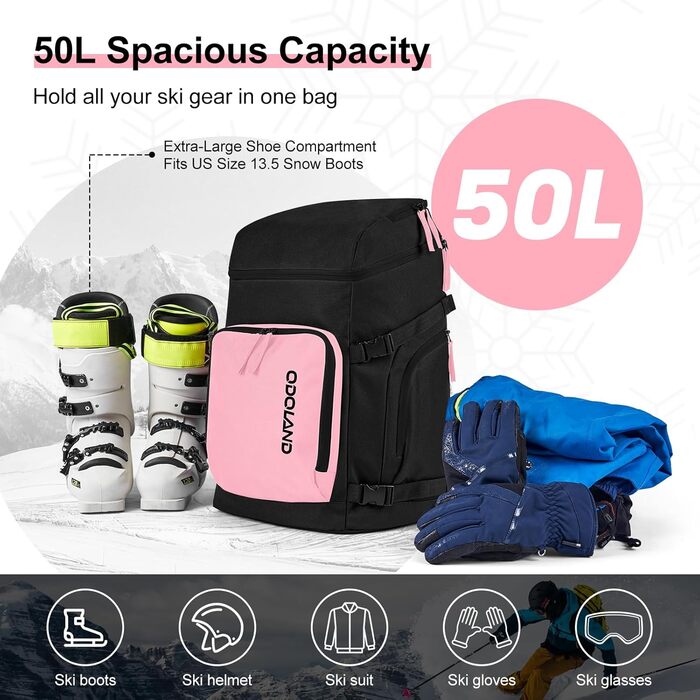 Сумка для лиж Odoland Skitasche Set, рожева: містка, водонепроникна, для подорожей, до 200 см