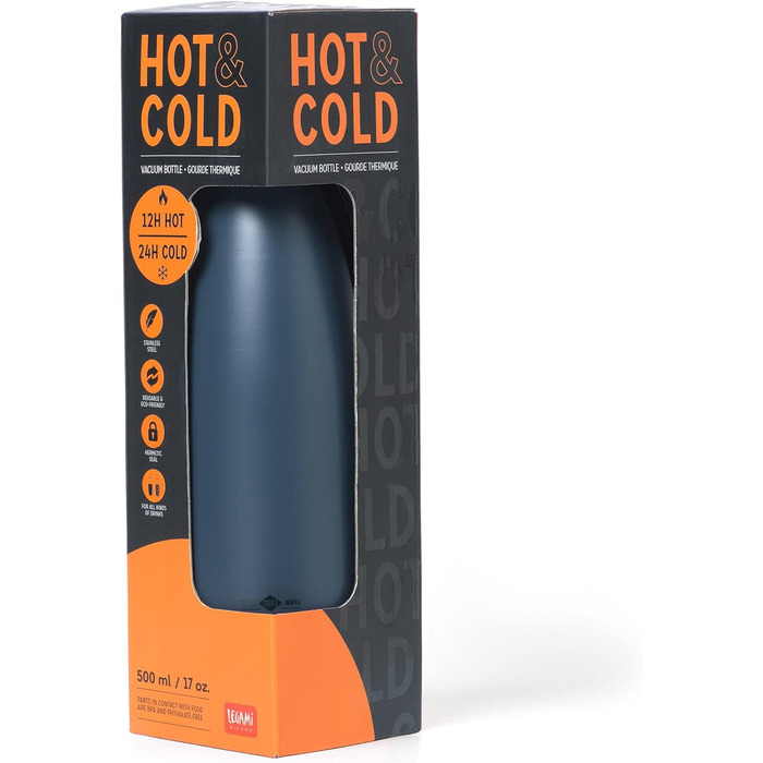 Термос пляшка Legami Hot&Cold 500 мл, чорна, герметична, знімна силіконова ручка, BPA і фталатів немає, легка та міцна