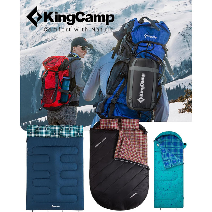 Сплячий мішок KingCamp для двох осіб, зимовий, чорний, для кемпінгу та відпочинку на природі