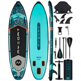 Надувне SUP-дошка MYBOAT 30,5 x 86,4 x 15,2 см для риболовлі, з аксесуарами (3 плавці, бungees, камера, насос, весло, мішок, мотузка)