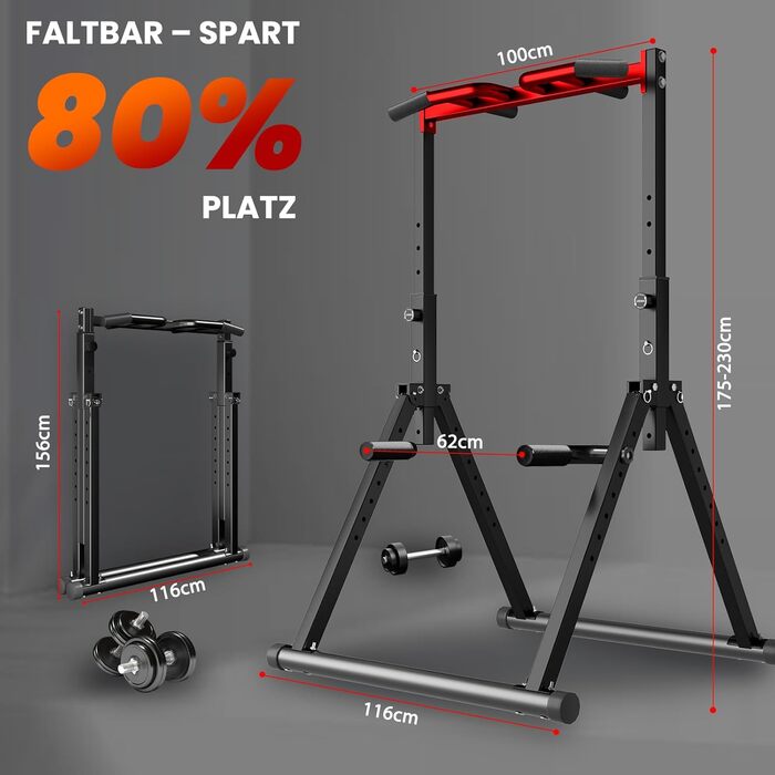 Стойка для підтягувань Klimmzugstange Freistehend - Power Tower для дому, тренажер для силових тренувань, чорний/червоний