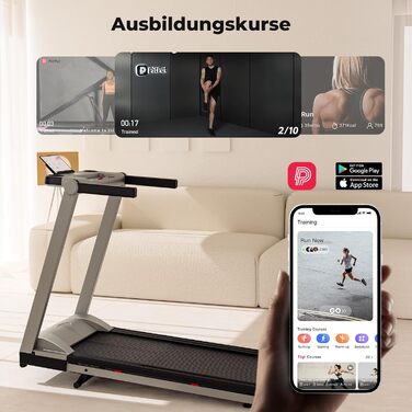 Біговий тренажер DeerRun для дому, Walking Pad з нахилом 6% та поверхнею для бігу 42 x 112 см, складаний з AI тренером та грою Multi-Runner (срібний)