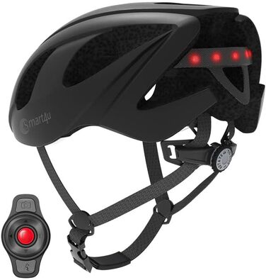Смарт велосипедний шолом Smart4u з мигалками, гальмівним світлом, Bluetooth-динаміком, SOS-сигналом і пультом, чорний, розмір L, для чоловіків і жінок