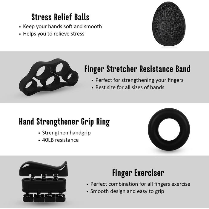 Набір для тренування хватки та зміцнення рук, 5 шт. - тренажер зап'ястя, м'яч, тренажери пальців, для підтримки зап'ястя