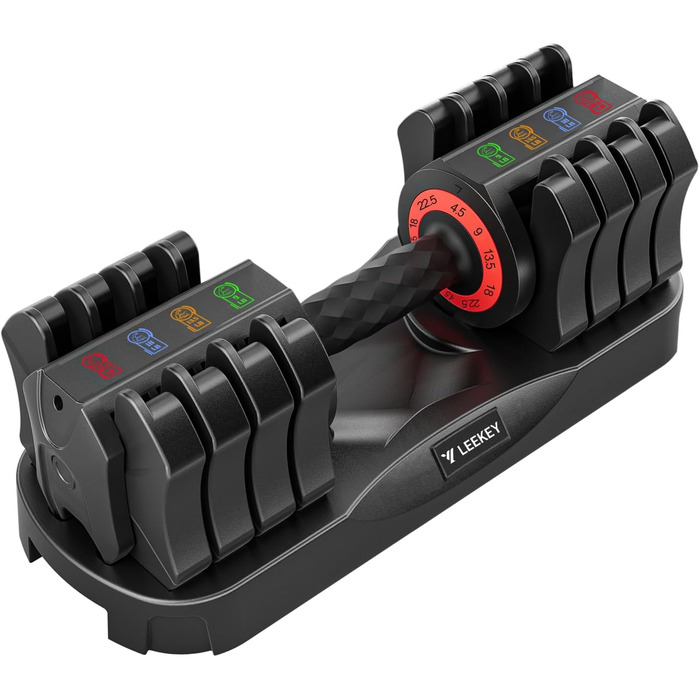 LEEKEY Регульовані гантелі, набір, 10.2 кг - для фітнесу та тренувань, антиковзний грип, швидке налаштування ваги